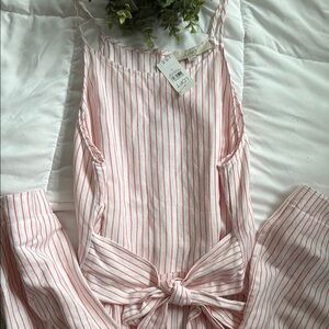 LOFT Pink and White Striped Jumpsuit